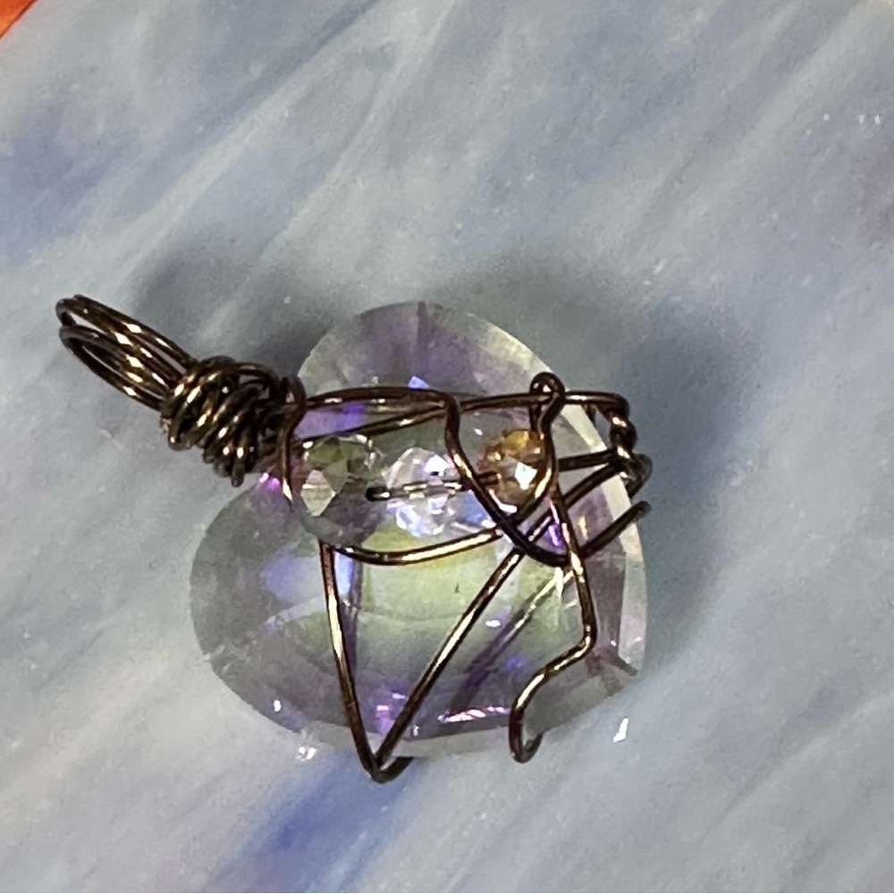 Collage Heart Crystal Glass Pendant Handmade Prism Necklace with faceted OOAK - Picture 2 of 12